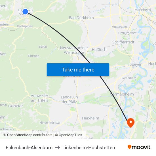 Enkenbach-Alsenborn to Linkenheim-Hochstetten map