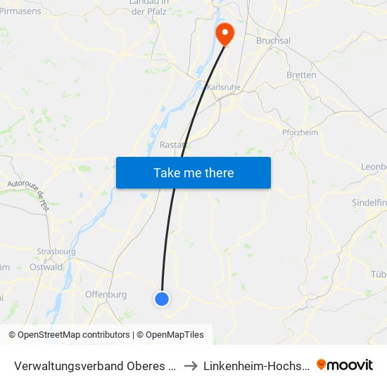 Verwaltungsverband Oberes Renchtal to Linkenheim-Hochstetten map