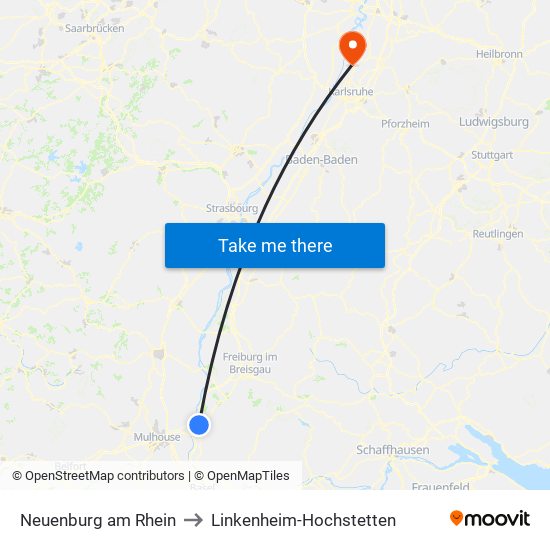 Neuenburg am Rhein to Linkenheim-Hochstetten map