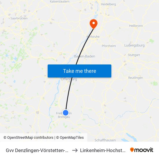 Gvv Denzlingen-Vörstetten-Reute to Linkenheim-Hochstetten map
