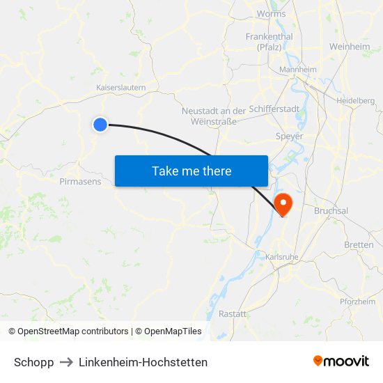 Schopp to Linkenheim-Hochstetten map