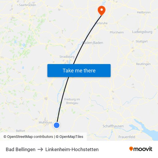 Bad Bellingen to Linkenheim-Hochstetten map