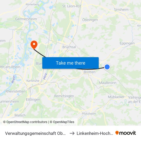 Verwaltungsgemeinschaft Oberderdingen to Linkenheim-Hochstetten map