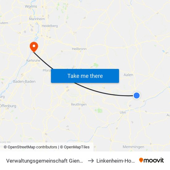 Verwaltungsgemeinschaft Giengen An Der Brenz to Linkenheim-Hochstetten map