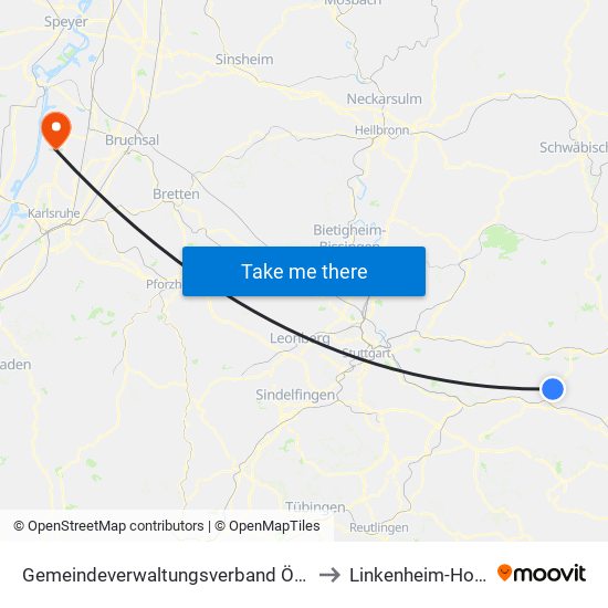 Gemeindeverwaltungsverband Östlicher Schurwald to Linkenheim-Hochstetten map