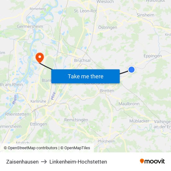 Zaisenhausen to Linkenheim-Hochstetten map