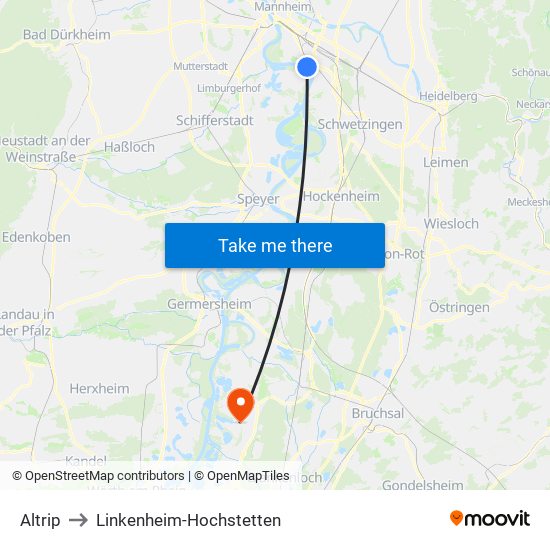 Altrip to Linkenheim-Hochstetten map