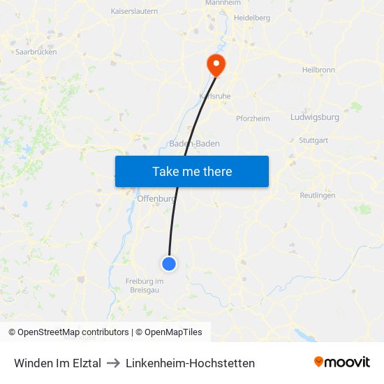 Winden Im Elztal to Linkenheim-Hochstetten map