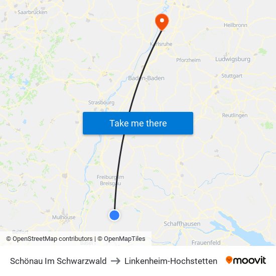 Schönau Im Schwarzwald to Linkenheim-Hochstetten map