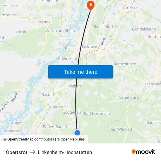 Obertsrot to Linkenheim-Hochstetten map