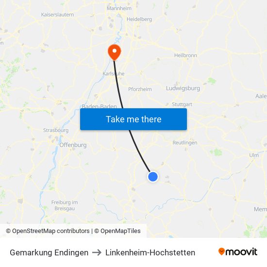 Gemarkung Endingen to Linkenheim-Hochstetten map