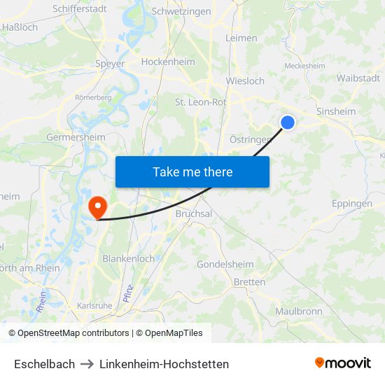 Eschelbach to Linkenheim-Hochstetten map