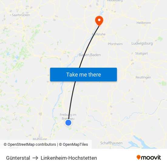 Günterstal to Linkenheim-Hochstetten map