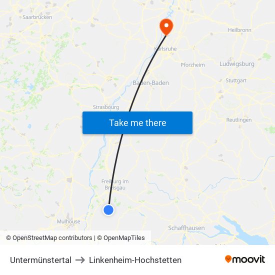 Untermünstertal to Linkenheim-Hochstetten map