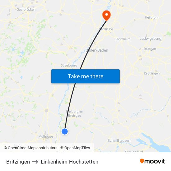 Britzingen to Linkenheim-Hochstetten map
