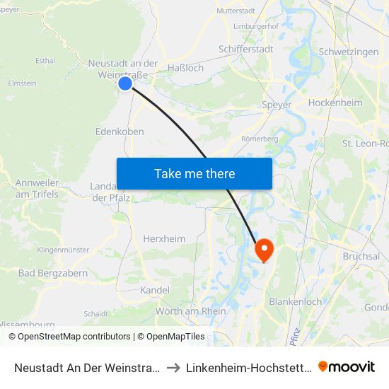 Neustadt An Der Weinstraße to Linkenheim-Hochstetten map