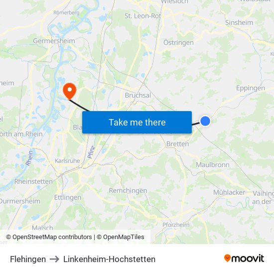 Flehingen to Linkenheim-Hochstetten map