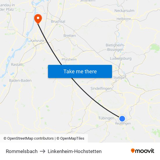 Rommelsbach to Linkenheim-Hochstetten map