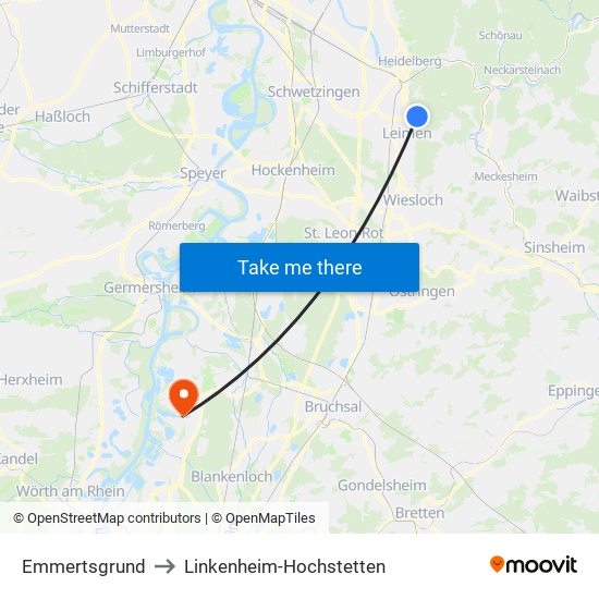 Emmertsgrund to Linkenheim-Hochstetten map