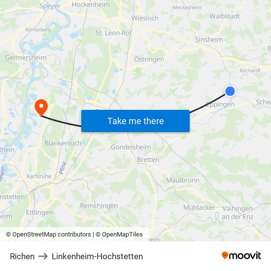 Richen to Linkenheim-Hochstetten map