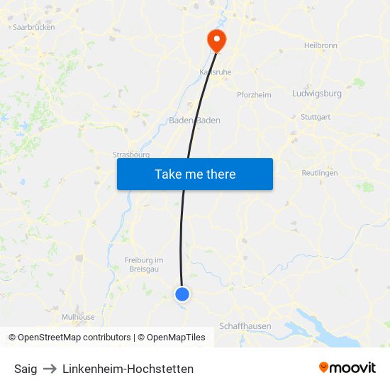 Saig to Linkenheim-Hochstetten map