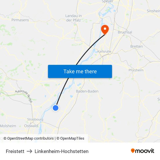 Freistett to Linkenheim-Hochstetten map