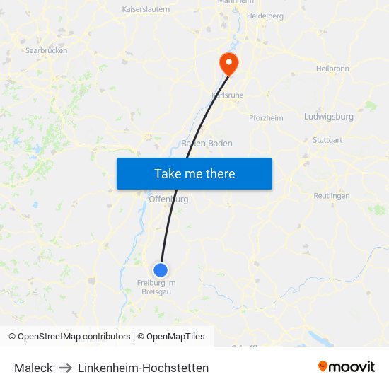Maleck to Linkenheim-Hochstetten map