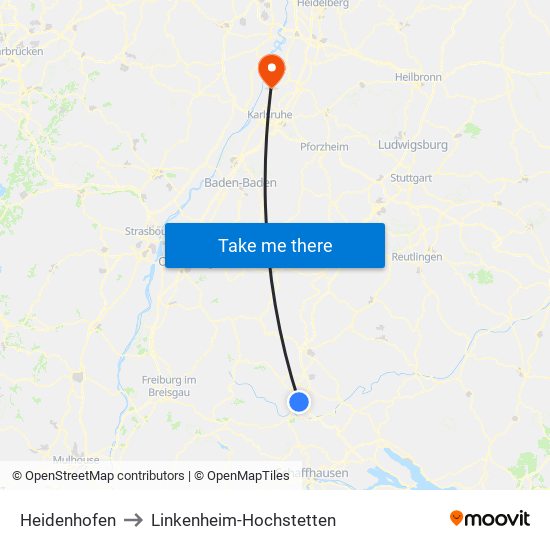 Heidenhofen to Linkenheim-Hochstetten map
