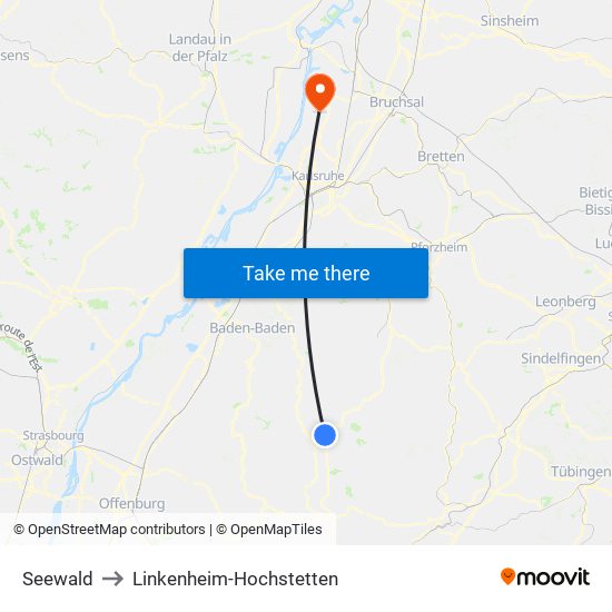 Seewald to Linkenheim-Hochstetten map