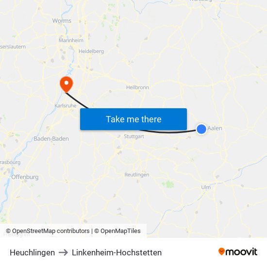 Heuchlingen to Linkenheim-Hochstetten map