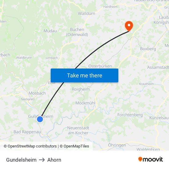 Gundelsheim to Ahorn map