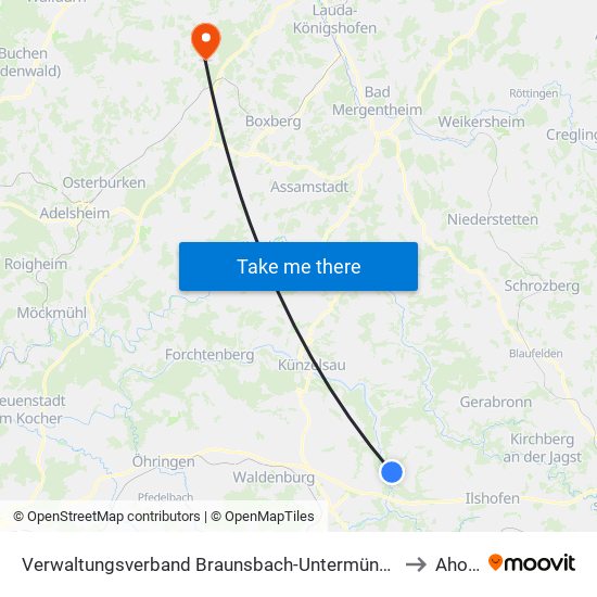 Verwaltungsverband Braunsbach-Untermünkheim to Ahorn map