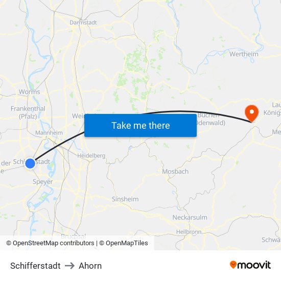 Schifferstadt to Ahorn map