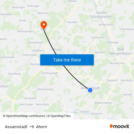 Assamstadt to Ahorn map