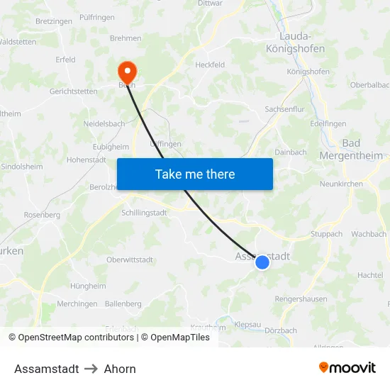 Assamstadt to Ahorn map