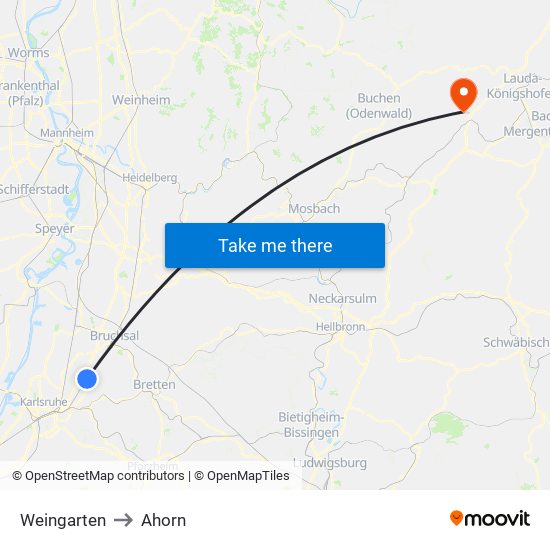 Weingarten to Ahorn map