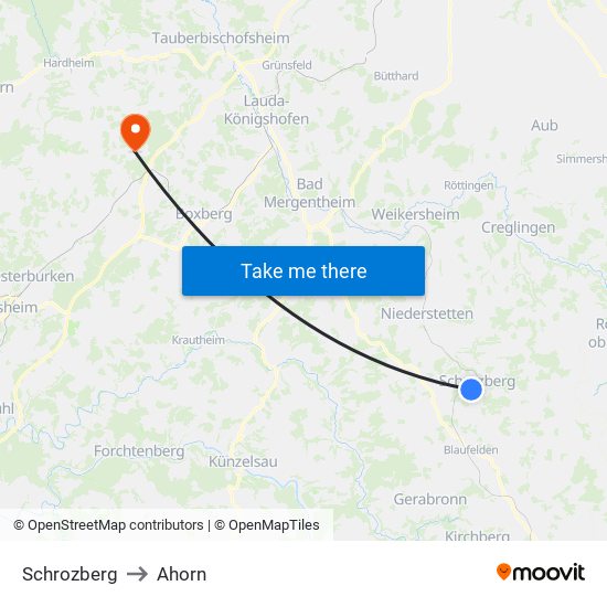 Schrozberg to Ahorn map