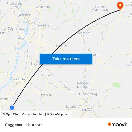 Gaggenau to Ahorn map