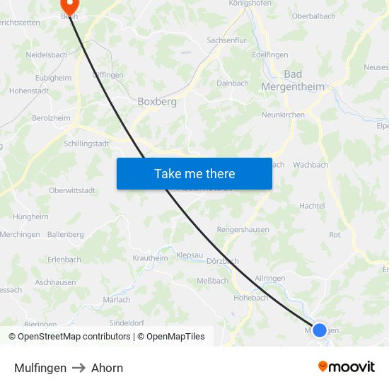 Mulfingen to Ahorn map