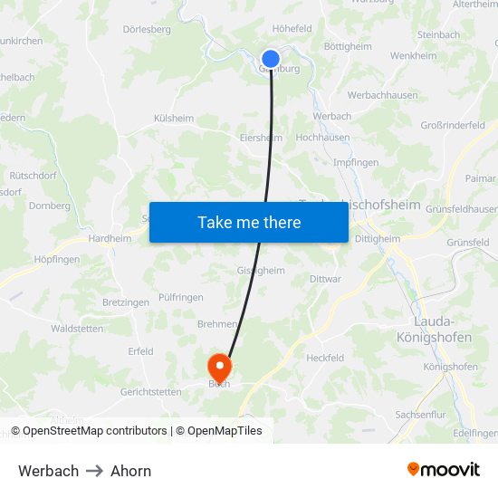 Werbach to Ahorn map