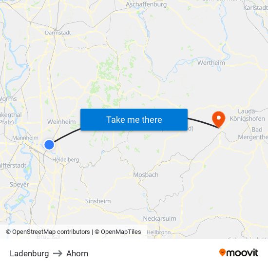 Ladenburg to Ahorn map