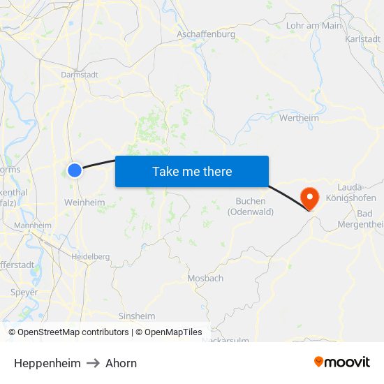 Heppenheim to Ahorn map