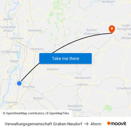 Verwaltungsgemeinschaft Graben-Neudorf to Ahorn map