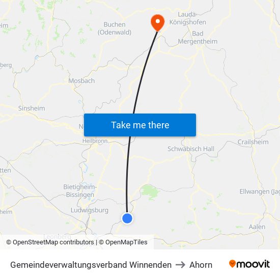 Gemeindeverwaltungsverband Winnenden to Ahorn map