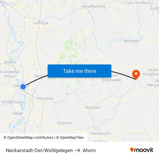 Neckarstadt-Ost/Wohlgelegen to Ahorn map