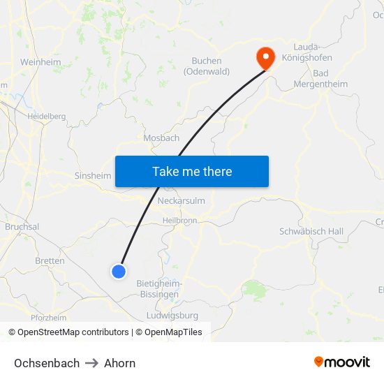 Ochsenbach to Ahorn map