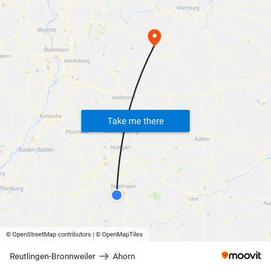 Reutlingen-Bronnweiler to Ahorn map