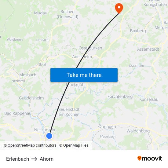 Erlenbach to Ahorn map