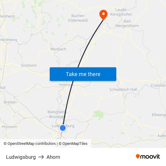 Ludwigsburg to Ahorn map