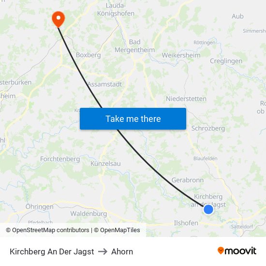 Kirchberg An Der Jagst to Ahorn map